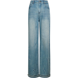 钉珠牛仔裤』商场同款naivee纳薇25秋新款及地阔腿裤女水洗百搭款