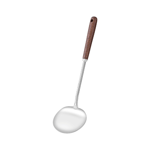 锅铲不锈钢蘑菇铲食品级家用长柄炒菜铲子木柄把加厚炒菜勺铁锅铲