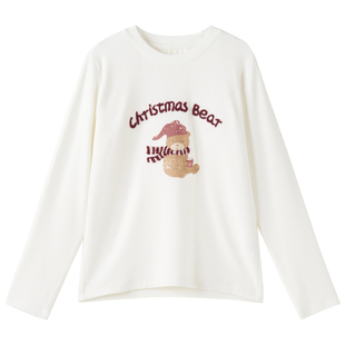 女大童卡通刺绣德绒打底衫2025冬季新款少女修身长袖T恤学生上衣