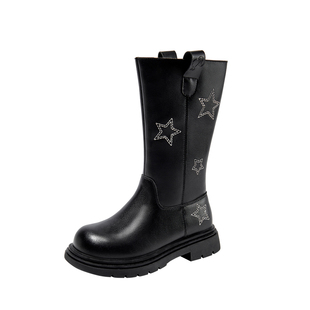 芭比童鞋女童靴子2025新款秋冬季加绒高筒皮靴女孩棉靴儿童长筒靴