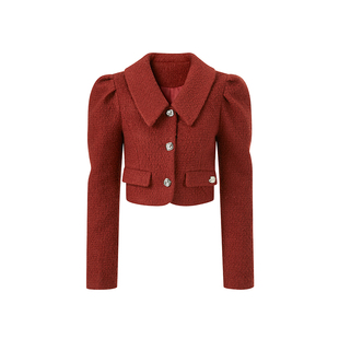 银河万岁 Wool Coat“三个圣诞愿望”羊毛开衫泡泡袖小香风外套