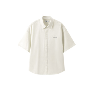 森马短袖衬衫男纯棉衬衣绣花内搭上衣情侣2025新款夏装宽松通勤风