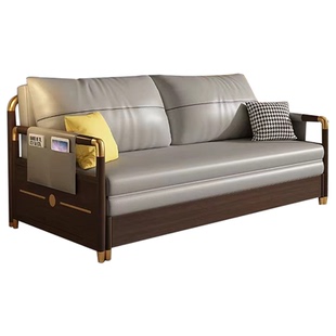 新中式实木沙发床可折叠两用小户型客厅多功能储物推拉伸缩双人床