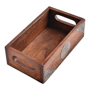 实木桌面宿舍收纳盒杂物化妆品小物件护肤品收纳复古轻奢中式托盘