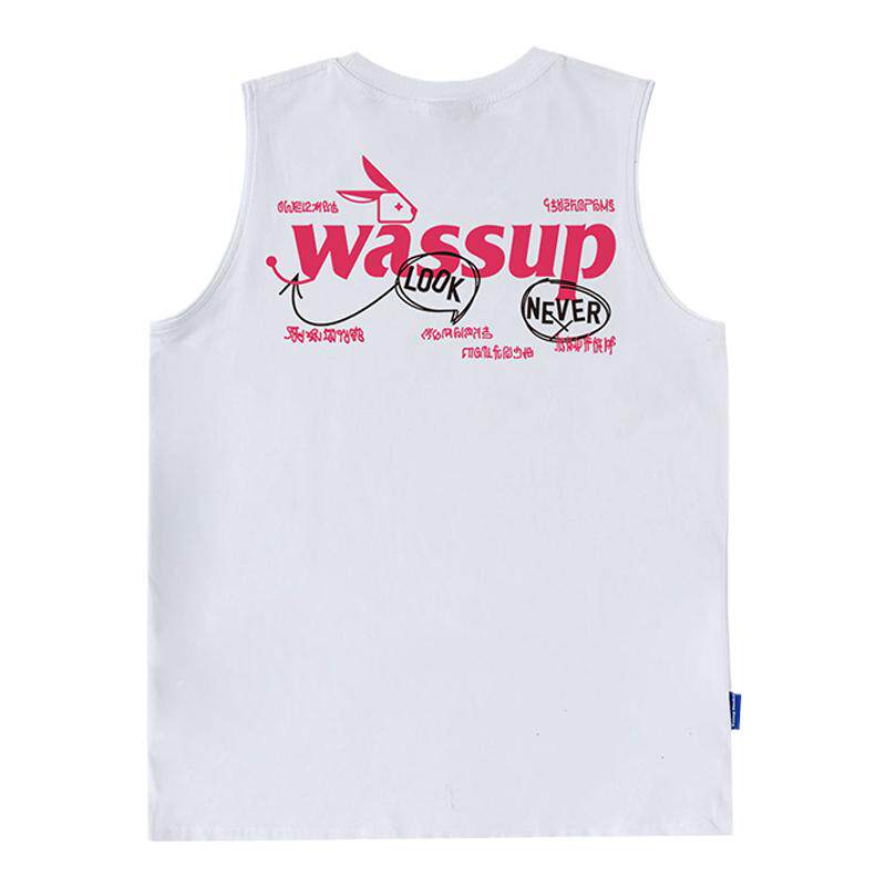 WASSUP潮牌字母纯棉无袖背心男夏