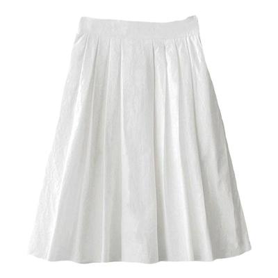 白色中长款蓬蓬裙遮跨口袋百褶裙