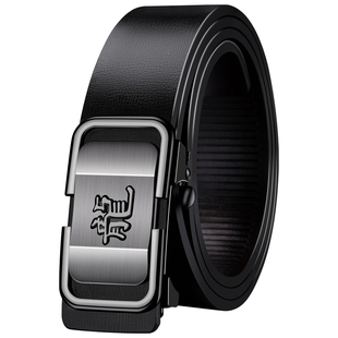 保罗新款皮带男士纯牛皮无牙自动扣休闲内穿青中年时尚商务裤腰带