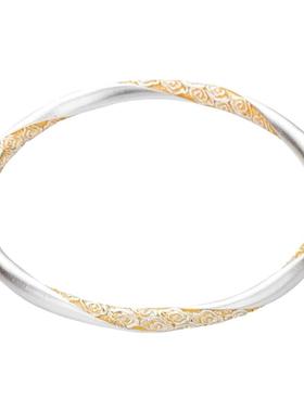 足银9999浮云卷手镯女2024新款纯银镯子卷草纹繁花手环礼物送女友