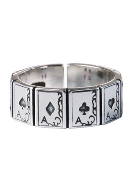 925纯银戒指嘻哈扑克银饰个性