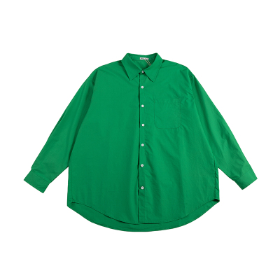 NOEARS宽松通勤绿色衬衫男长袖cityboy薄款复古宽松翻领纯色衬衣