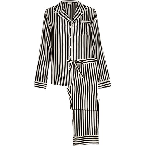 MANITO/曼尼陀真丝睡衣女条纹长袖套时尚桑蚕丝家居服Stripe