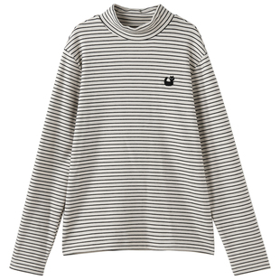 女大童德绒条纹打底衫2025冬装新款初中生半高领保暖上衣长袖T恤