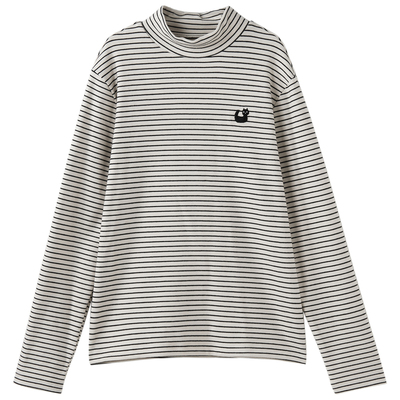 条纹百搭半高领加绒长袖打底衫