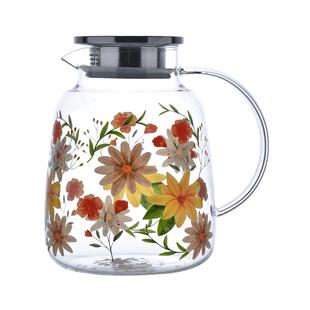 法兰晶透明冷水壶创意印花耐高温玻璃水壶大容量家用凉水壶套装