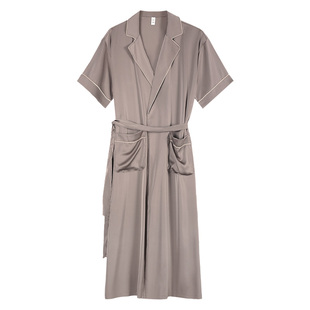 轩靓情侣睡袍女夏季薄款冰丝绸短袖睡衣浴袍高级感仿真丝男家居服