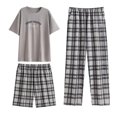 睡衣男士夏季纯棉短袖短裤家居服