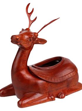 福鹿工艺品创意客厅桌面收纳木雕