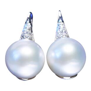 吉尔德南洋澳白耳钩高跟鞋维纳斯冷光海水珍珠耳环18K金钻石耳饰