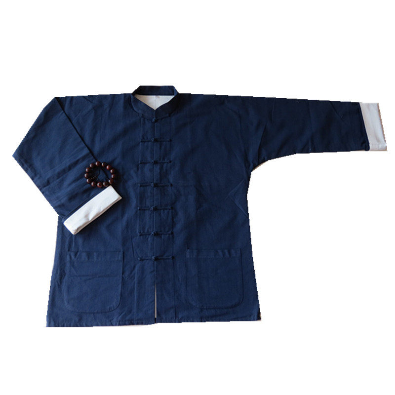 秋冬纯棉老粗布双层中式连肩袖唐装外套功夫衫居士服汉服男长袖