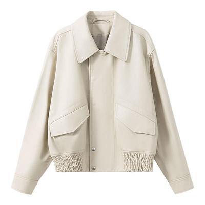 翻领飞行员真皮皮衣夹克外套女