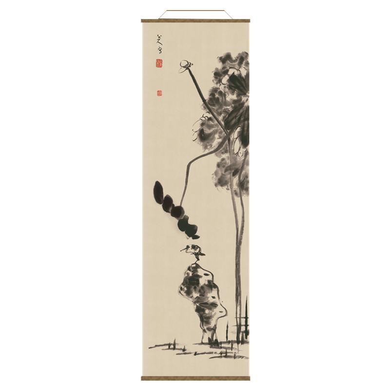 国风中式半透屏风纱玄关帘客厅挂画隔断帘山水字画图透光透景纱帘