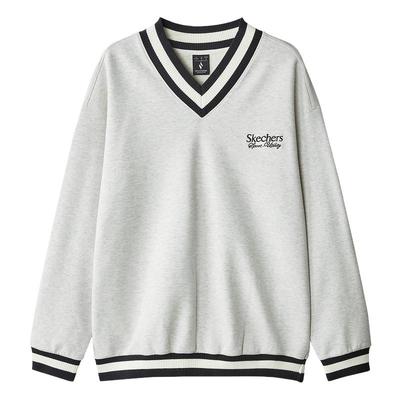 Skechers斯凯奇秋季男款V领灰色针织套头卫衣  L324M028/0248