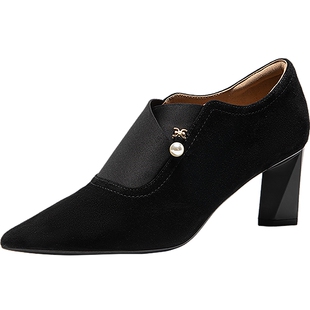 【静音系列】千百度粗高跟踝靴女秋冬新款时装靴短靴深口单鞋