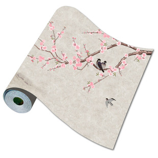 定制壁画贴纸壁纸自粘新中式手绘花鸟图客厅卧室梅电视背景墙墙纸