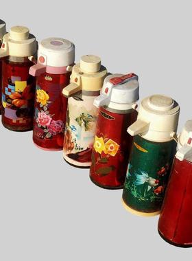 民俗老物件老式暖瓶水壶保温热水瓶壶绿色铁皮暖壶竹子老式压力