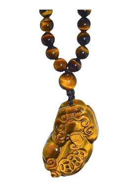 天然黄虎眼石貔貅吊坠男奥莱依