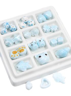 陶瓷蓝色系挑染南瓜彩绘圆珠diy