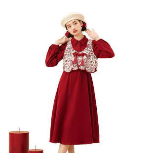 紫涵新中式盘扣马甲背心收腰衬衫连衣裙两件套装女秋季新款a字裙