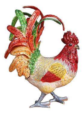 轻奢镶钻大公鸡珐琅彩人工手绘招财风水合金工艺品创意家居摆件