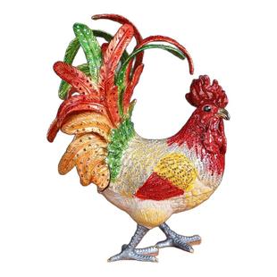 轻奢镶钻大公鸡珐琅彩人工手绘招财风水合金工艺品创意家居摆件