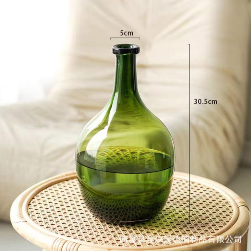 现代简约大肚吊钟玻璃马干花摆件养醉木特大号花瓶工艺大水艺术品