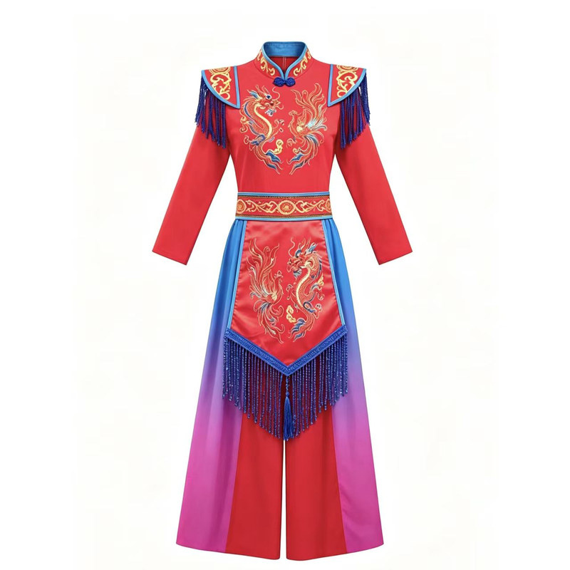 国潮风打鼓服红色喜庆演出服套装广场舞秧歌服舞台服中国舞蹈服女