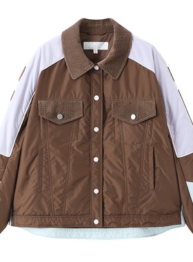 有兰短款拼色棉服外套
