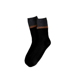 条纹羊毛袜子女中筒袜加厚保暖复古拼色ins潮配雪地靴秋冬堆堆袜