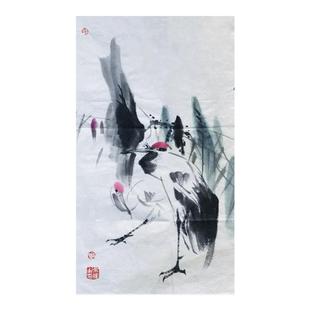 西泠印社早期社员余晖国画《碧莲池双鹤》名家字画原作中式书房客厅装饰挂画送礼收藏