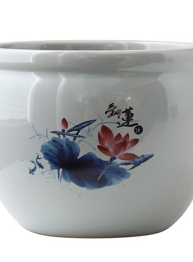 水仙花盆陶瓷无孔水培器皿绿萝铜钱草专用碗莲睡莲青花盆子盆景盆