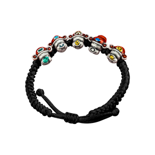 顺钦银楼S999纯银手串女五路财神足银坠子手链新中式国潮手饰礼物