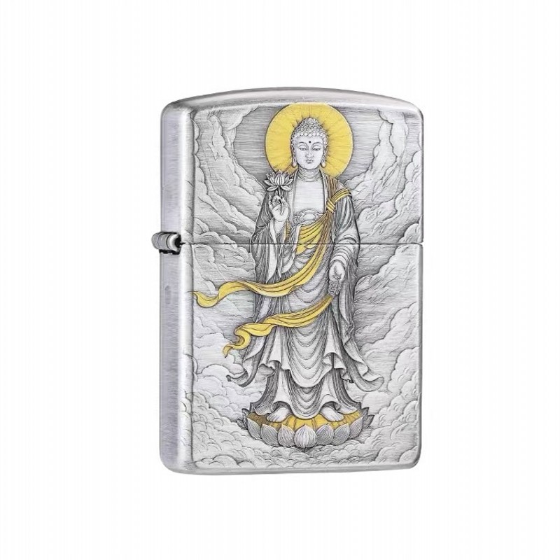ZIPPO熏银鎏金大日如来浮雕盔甲
