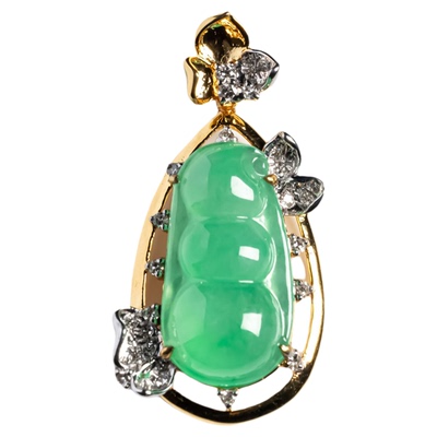 翠贵人18K冰种阳绿四季豆吊坠