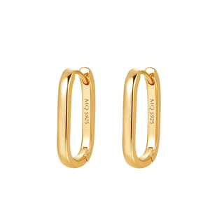 新款简约925银小方环U形耳环女高级感潮气质长方耳扣几何素圈耳钉