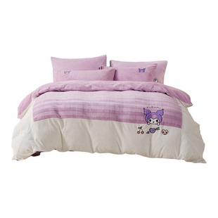 水星儿童四件套暖绒秋冬保暖套件A类牛奶绒绣花三件套望雪美乐蒂