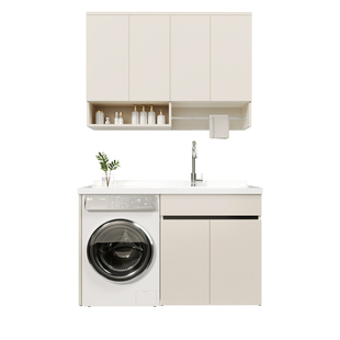 定制阳台柜洗衣机柜台盆一体柜组合切角石英石洗手盆洗衣池带搓板