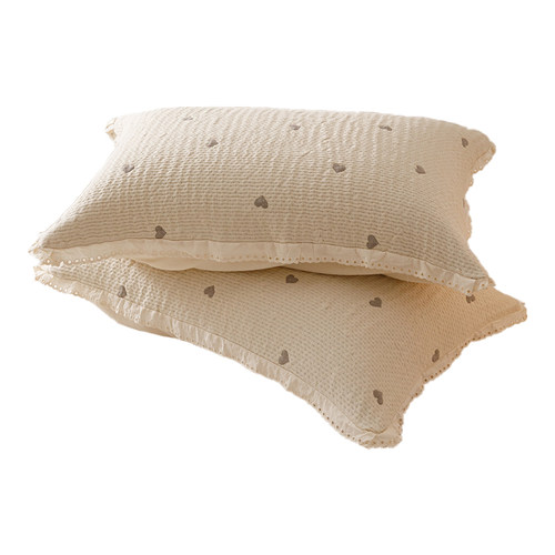 韩式全棉纱布色织提花枕套柔软可当枕巾纯棉枕头套一对装2025新款