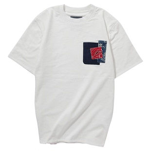 xVESSELSpliceTee 古布拼接飘带夏季T恤短袖明星同款情侣百搭