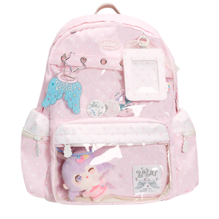 LOLA DESIGN天使波点痛包书包初中女生 大容量高中生双肩电脑背包