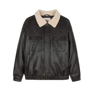 GWIT 美式复古重磅pu皮冬季保暖美拉德夹克外套加厚羊羔毛皮衣男